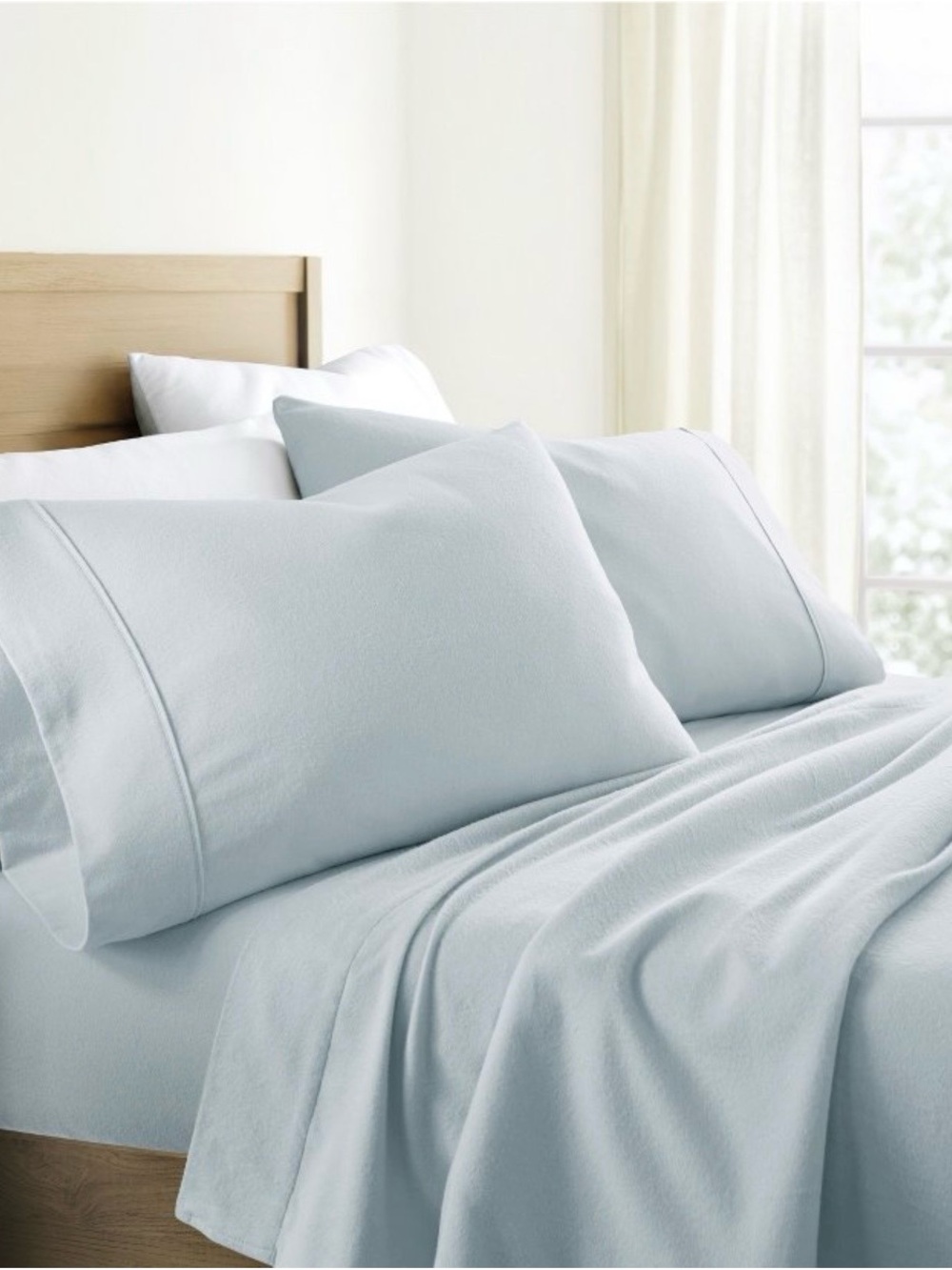 Martha Stewart Flannel 4 Piece Queen Sheet Set Light Blue 100% Cotton